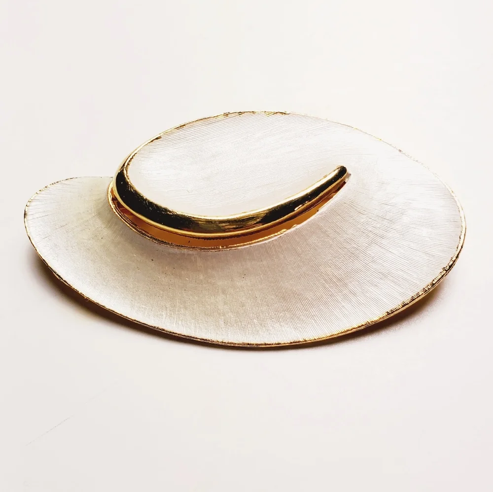 J.J. Signed Pearl White Golden Ladies Brooch